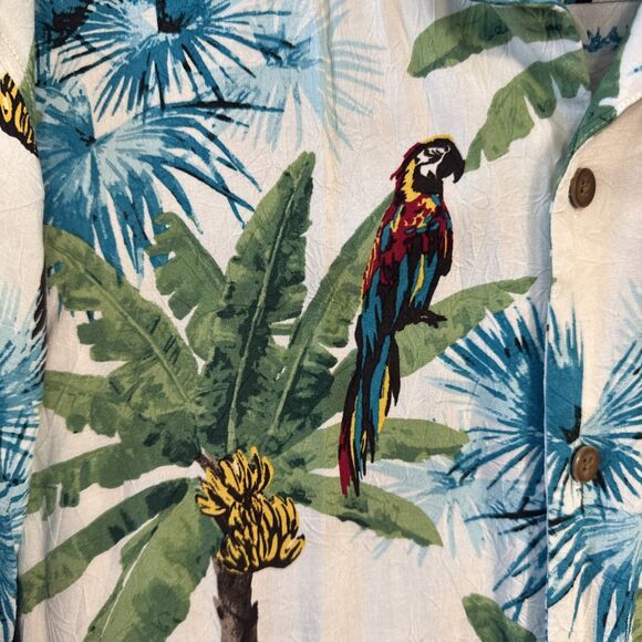 Caribbean Shirt XL White W/Palm Tree Parrot Tropical Button Up Short Sleeve Mens - Picture 2 of 5